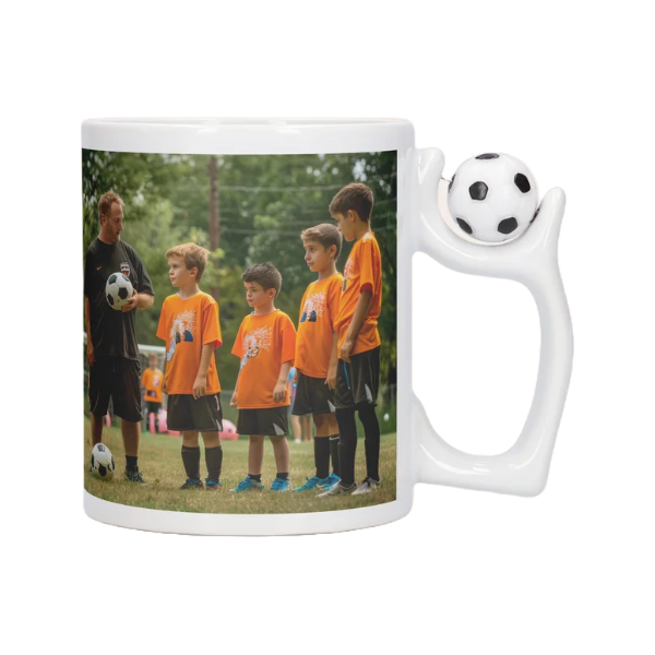 Personalized Football Mug with Three Photos – Custom Ceramic Cup with Roller Ball Handle