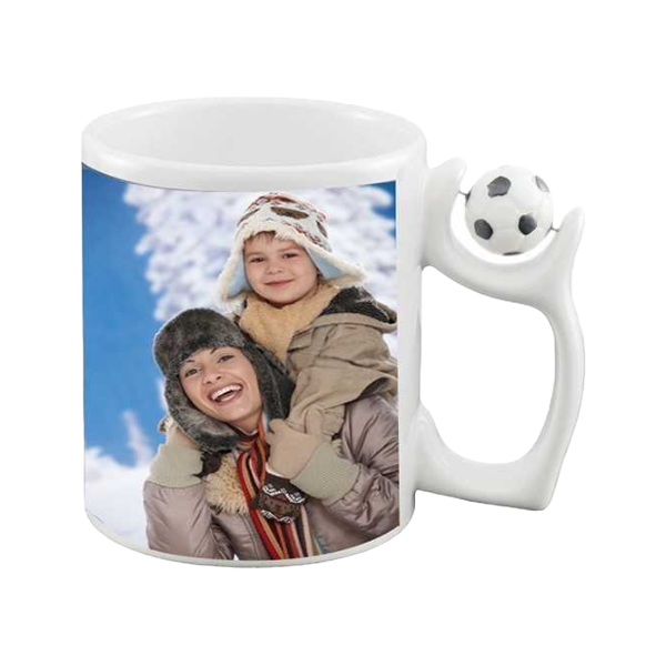 Personalized Football Mug with Three Photos – Custom Ceramic Cup with Roller Ball Handle