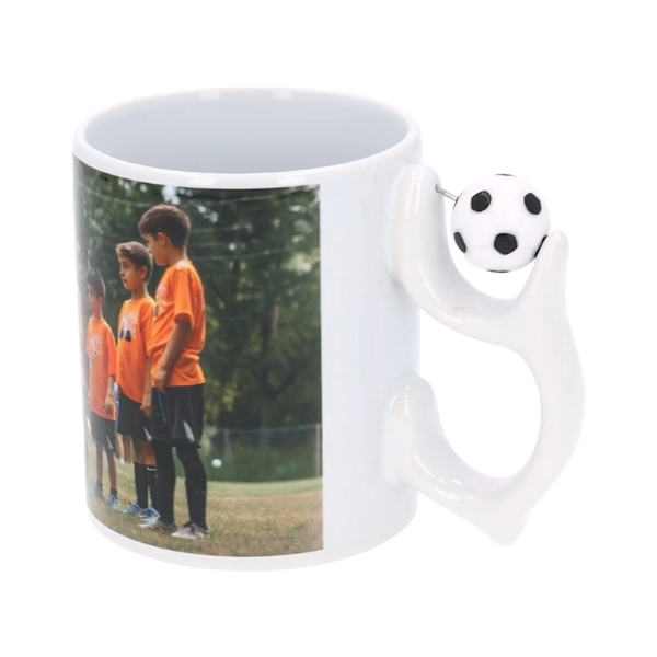 Personalized Football Mug with Three Photos – Custom Ceramic Cup with Roller Ball Handle